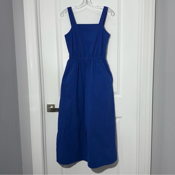 COS Wide Leg Jumpsuit in Brigh Blue Size 4 Smocked Cutout Back Sleeveless Retro - Picture 4 of 16